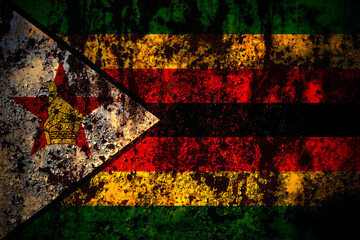 Zimbabwe, Zimbabwean, Zimbo flag on grunge metal background texture with scratches and cracks