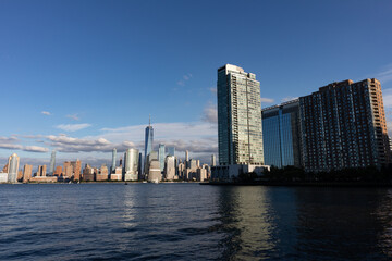 Fototapeta na wymiar Lower Manhattan Skyline seen from the Riverfront of Jersey City along the Hudson River