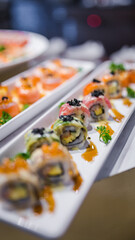 delicious sushi rolls set in a variety of japanese food