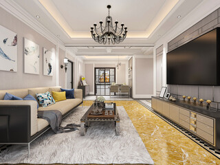 There are cloth sofa and table in the clean living room