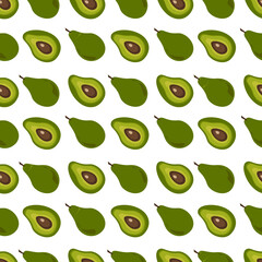 Seamless pattern with fresh avocado, hand drawn backdrop, print. Colorful illustration, raw food vector. Overlapping background with fruits. Decorative wallpaper, good for printing