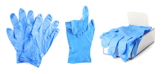 Set of medical gloves on white background. Banner design
