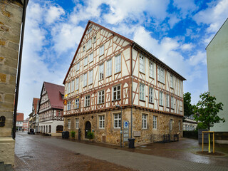 Kirchheim unter Teck Baden-Württemberg Deutschland Stuttgart Fachwerk Umgebinde Blauer Himmel Wolken