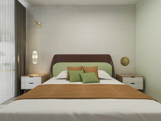 Modern design of the bedroom, there are large bed, dressing table and other facilities