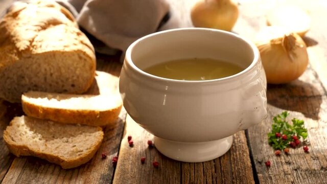onion soup with bread and gruyere