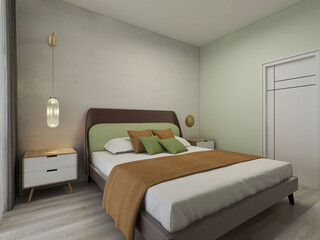 Modern design of the bedroom, there are large bed, dressing table and other facilities