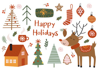 set of isolated bohemian Holiday elements