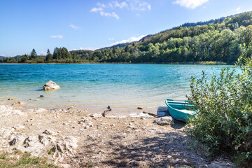 Fototapeta na wymiar Top view of the 4 lakes of the Frasnois village, Jura