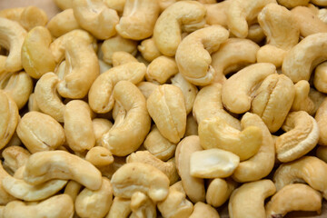 Cashew nuts. Cashew kernels. Clean organic nuts retro background. Organic healthy food.