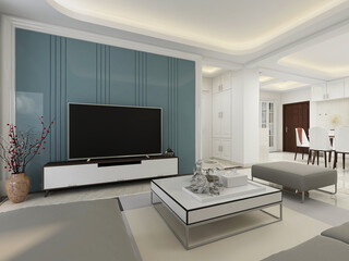 There are cloth sofa and table in the clean living room