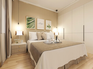 Modern design of the bedroom, there are large bed, dressing table and other facilities
