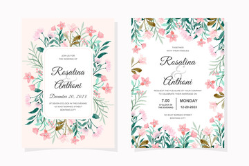 Fototapeta na wymiar Wedding invitation card with pink floral watercolor