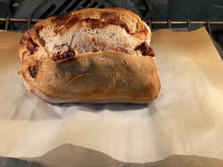 loaf of bread in the oven at home