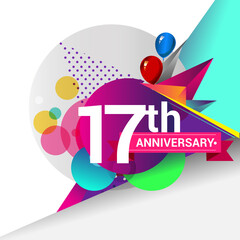17th Years Anniversary logo with colorful geometric background, vector design template elements for your birthday celebration.