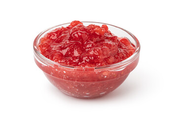glass bowl of red berry jam