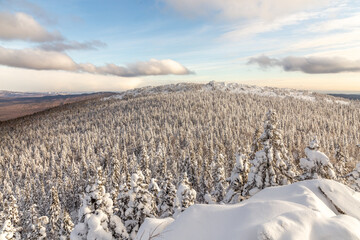 Beautiful view from Mont Blanc mountain. Taganay national Park, Zlatoust city, Chelyabinsk region, South Ural, Russia.
