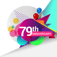 79th Years Anniversary logo with colorful geometric background, vector design template elements for your birthday celebration.
