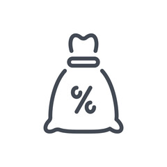 Money bag with percentage sign line icon. Loan, debt and credit vector outline sign.