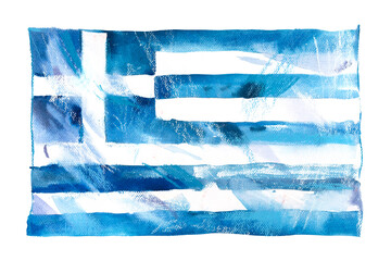 Greece, Greek flag. Hand drawn watercolor illustration.