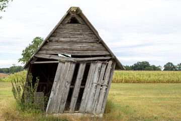 Old wooden shack in the fields