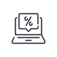 Laptop with percentage and discount sign line icon. Online offer and Shopping sale vector outline sign.