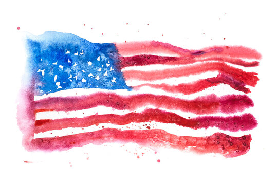 USA, american flag. United States of America. Hand drawn watercolor illustration.