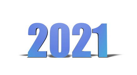 2021 Happy New Year background. 2021 Number on white background. 3D illustration.