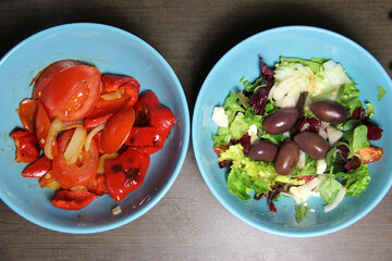 Traditional Greek salad with olives and cheese