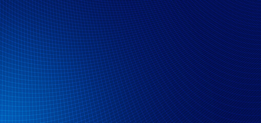 Abstract blue lines grid mesh pattern perspective curved pattern on dark blue background.