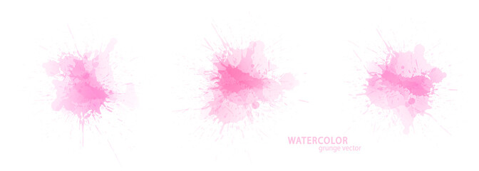 Watercolor effect vector stains. Grunge splatter set. Paint pastel stains.  Ink spots. Splatter. Watercolor drops. Grunge backgrounds collection.