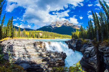 Falls, mountain and  river