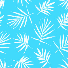 Grunge leaves pattern. Tropical foliage background. Tropic flora. Exotic leaf. Leaves fabric design. Chamaedorea palm leaf.