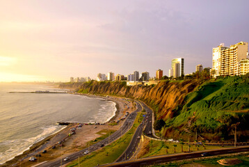 Coastline in Miraflores in the south of Lima, Peru
