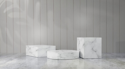 Marble Square shape podium luxurious style, concept scene stage showcase Platforms for product presentation, wood background. 3d rendering composition design