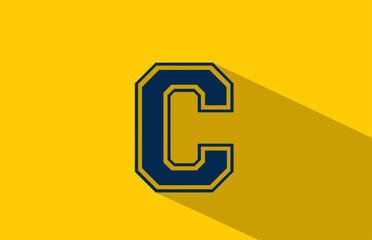 C alphabet letter logo icon in yellow blue. Simple and creative design for business and company  with long shadow