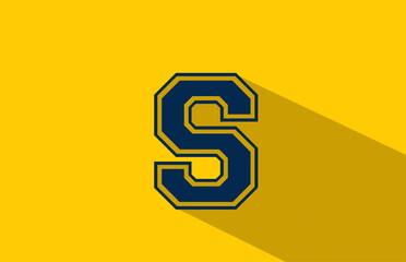 S alphabet letter logo icon in yellow blue. Simple and creative design for business and company  with long shadow