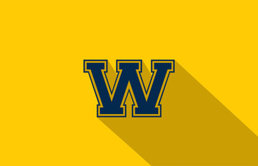 W alphabet letter logo icon in yellow blue. Simple and creative design for business and company  with long shadow