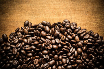 coffee beans on wood background