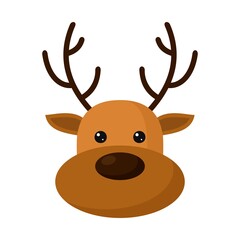 Cute deer head icon isolated on white background. Reindeer Christmas symbol, flat design template, Xmas deer. Vector illustration