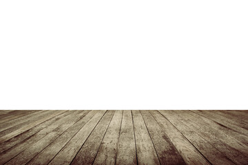 empty dark wooden table isolated on white background, wood floor can used for display or mock up your products.