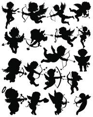 Cupid silhouettes. Set of cupid. Collection silhouettes of cupid. Bundle cupid. Cupid silhouettes. Vector illustration.