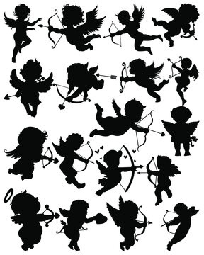 Cupid silhouettes. Set of cupid. Collection silhouettes of cupid. Bundle cupid. Cupid silhouettes. Vector illustration.
