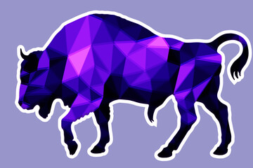 Bison, bull, amethyst, isolated image on a colored background in a low-poly style