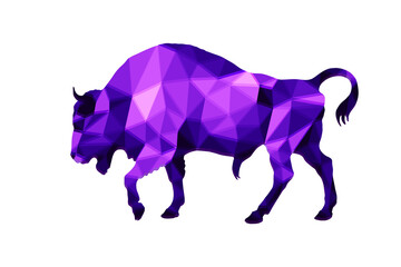Bison, bull, amethyst, isolated image on a white background in a low-poly style