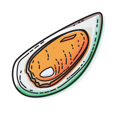 Mussel isolated on white background. Vector illustration of seafood.