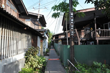 houses and path in a shanty town