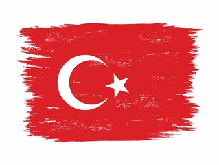 Colored illustration of flag, star, month on a red background. Vector illustration in vintage style with grunge texture for prints, stickers. Turkey flag.