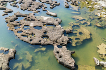 Impressive rock formation in the Ain river, Jura