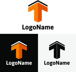 3D orange up arrow shape vector logo symbol - standard, inverse and black monochrome version.