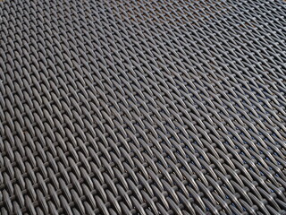 Woven rattan pattern, rattan furniture, texture background, dark brown, close-up. Artificial rattan pattern (Synthetic rattan).Background of basket structure close-up. Furniture backdrop
